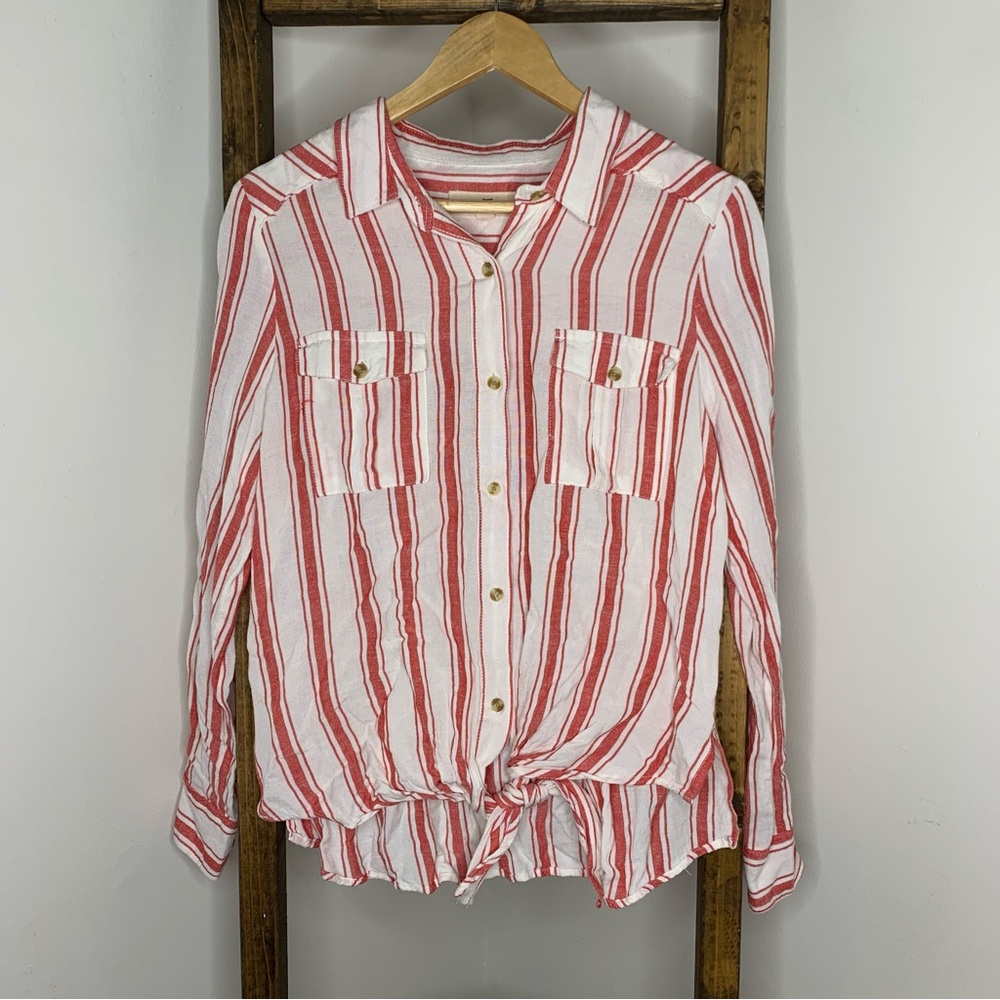Thread & Supply Red and White Striped Shirt L
